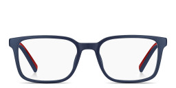 Shop Tommy Hilfiger Logo Rectangle Eyeglasses in Blue online.