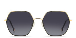 Shop Carolina Herrera Logo Irregular Sunglasses in Gold Black online.