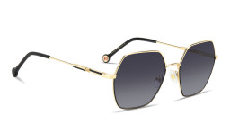 Shop Carolina Herrera Logo Irregular Sunglasses in Gold Black online.
