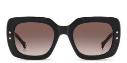 Shop Carolina Herrera Logo Rectangle Sunglasses in Black/Brown online.