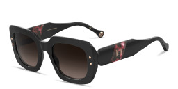 Shop Carolina Herrera Logo Rectangle Sunglasses in Black online.