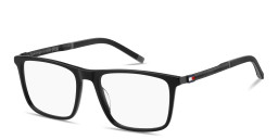 Shop Tommy Hilfiger Logo Wide Rectangle Eyeglasses in Black online.