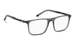 Shop Tommy Hilfiger Logo Wide Rectangle Eyeglasses in Transparent Grey online.