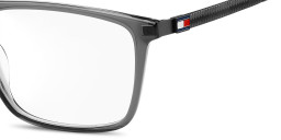Shop Tommy Hilfiger Logo Wide Rectangle Eyeglasses in Transparent Grey online.