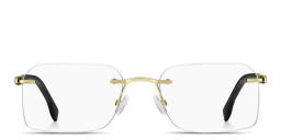 Shop Hugo Boss Logo Signature Rimless Rectangle Eyeglasses in Gold online.