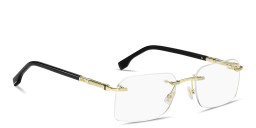 Shop Hugo Boss Logo Signature Rimless Rectangle Eyeglasses in Gold online.
