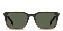 Shop Hugo Boss Logo Lettering Rectangle Sunglasses in Brown Horn online.