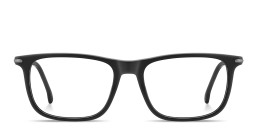 Shop Carrera Logo Print Rectangle Eyeglasses in Black Ruthenium online.