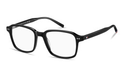 Shop Tommy Hilfiger Logo Square Eyeglasses in Black online.