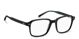 Shop Tommy Hilfiger Logo Square Eyeglasses in Black online.