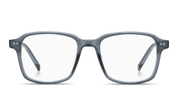 Shop Tommy Hilfiger Logo Square Eyeglasses in Transparent dark blue online.