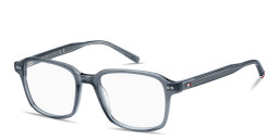 Shop Tommy Hilfiger Logo Square Eyeglasses in Transparent dark blue online.