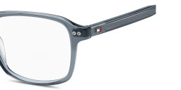Shop Tommy Hilfiger Logo Square Eyeglasses in Transparent dark blue online.