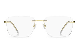 Shop Hugo Boss Logo Signature Rimless Rectangle Eyeglasses in Gold online.