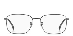 Shop Hugo Boss Engraved Logo Rectangle Eyeglasses in Dark Ruthenium online.