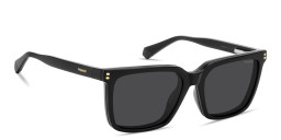 Shop Polaroid Clip-On Unisex Rectangle Eyeglasses in Black online.