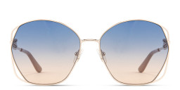 Shop Guess Chain-Embellished Oversized Irregular Sunglasses in Gold/Gradient Blue online.