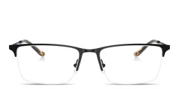 Shop Emporio Armani Eagle Logo Half-Rim Rectangle Eyeglasses in Black online.