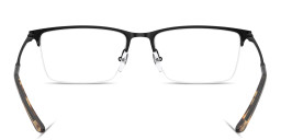 Shop Emporio Armani Eagle Logo Half-Rim Rectangle Eyeglasses in Black online.