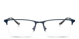 Shop Emporio Armani Eagle Logo Half-Rim Rectangle Eyeglasses in Blue online.