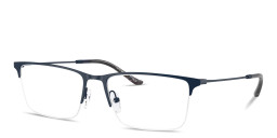 Shop Emporio Armani Eagle Logo Half-Rim Rectangle Eyeglasses in Blue online.