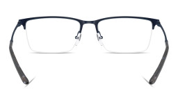 Shop Emporio Armani Eagle Logo Half-Rim Rectangle Eyeglasses in Blue online.