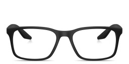 Shop Prada Linea Rossa Logo Lettering Square Eyeglasses in Shiny Black online.