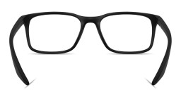 Shop Prada Linea Rossa Logo Lettering Square Eyeglasses in Shiny Black online.