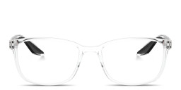 Shop Prada Linea Rossa Logo Signature Wide Pillow Eyeglasses in Clear online.