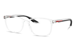 Shop Prada Linea Rossa Logo Signature Wide Pillow Eyeglasses in Clear online.