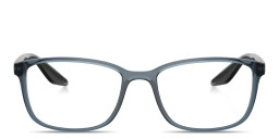 Shop Prada Linea Rossa Logo Signature Wide Pillow Eyeglasses in Transparent Blue online.