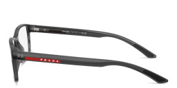 Shop Prada Linea Rossa Logo Signature Wide Pillow Eyeglasses in Transparent Grey online.