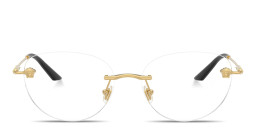 Shop VERSACE Medusa Wide Rimless Round Eyeglasses in Gold online.