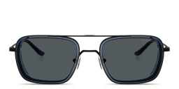 Shop Emporio Armani Eagle Logo Square Sunglasses in Black online.