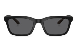 Shop Emporio Armani Embossed Eagle Logo Rectangle Sunglasses in Black online.