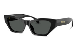Shop VERSACE Logo Signature Cat-Eye Sunglasses in Black online.