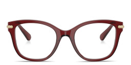 Shop Swarovski Crystal-Embellished Square Eyeglasses in Burgundy online.