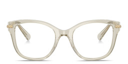 Shop Swarovski Crystal-Embellished Square Eyeglasses in Transparent Beige online.