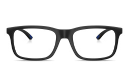 Shop Armani Exchange Logo Print Rectangle Eyeglasses in Black online.