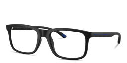 Shop Armani Exchange Logo Print Rectangle Eyeglasses in Black online.