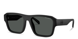 Shop Armani Exchange A|X Logo Square Sunglasses in Matte Black online.