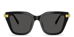 Shop Swarovski Crystal-Embellished Irregular Sunglasses in Black/Dark Grey online.