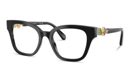 Shop Swarovski Tri-Color Crystal-Embellished Square Eyeglasses in Black online.