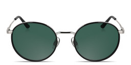 Shop Calvin Klein Engraved Logo Unisex Round Sunglasses in Black & Silver online.