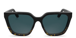 Shop Calvin Klein Logo Lettering Rectangle Sunglasses in Black & Tortoise/Solid Petrol online.