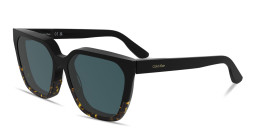Shop Calvin Klein Logo Lettering Rectangle Sunglasses in Black & Tortoise online.