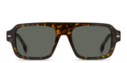 Shop Hugo Boss Logo Signature Rectangle Sunglasses in Havana online.