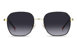 Shop Hugo Boss Engraved Logo Square Sunglasses in Gold Black online.