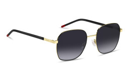Shop Hugo Boss Engraved Logo Square Sunglasses in Gold Black online.