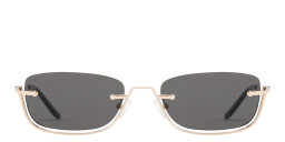 Shop TRICE Engraved Logo Half-Rim Square Sunglasses in Gold/Smoke online.